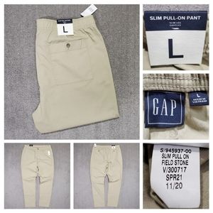 NWT Men’s GAP Flex Slim 34x32 Khaki Chino Pants Size L Elastic Waist + Belt Loop